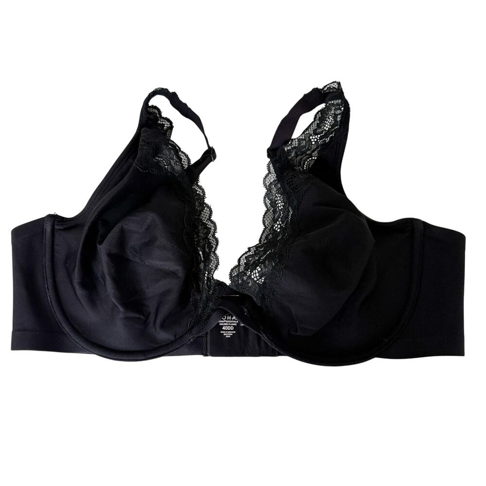 Soma Essentials Unlined Plunge Bra Black Wired Lace Trim - 40DD